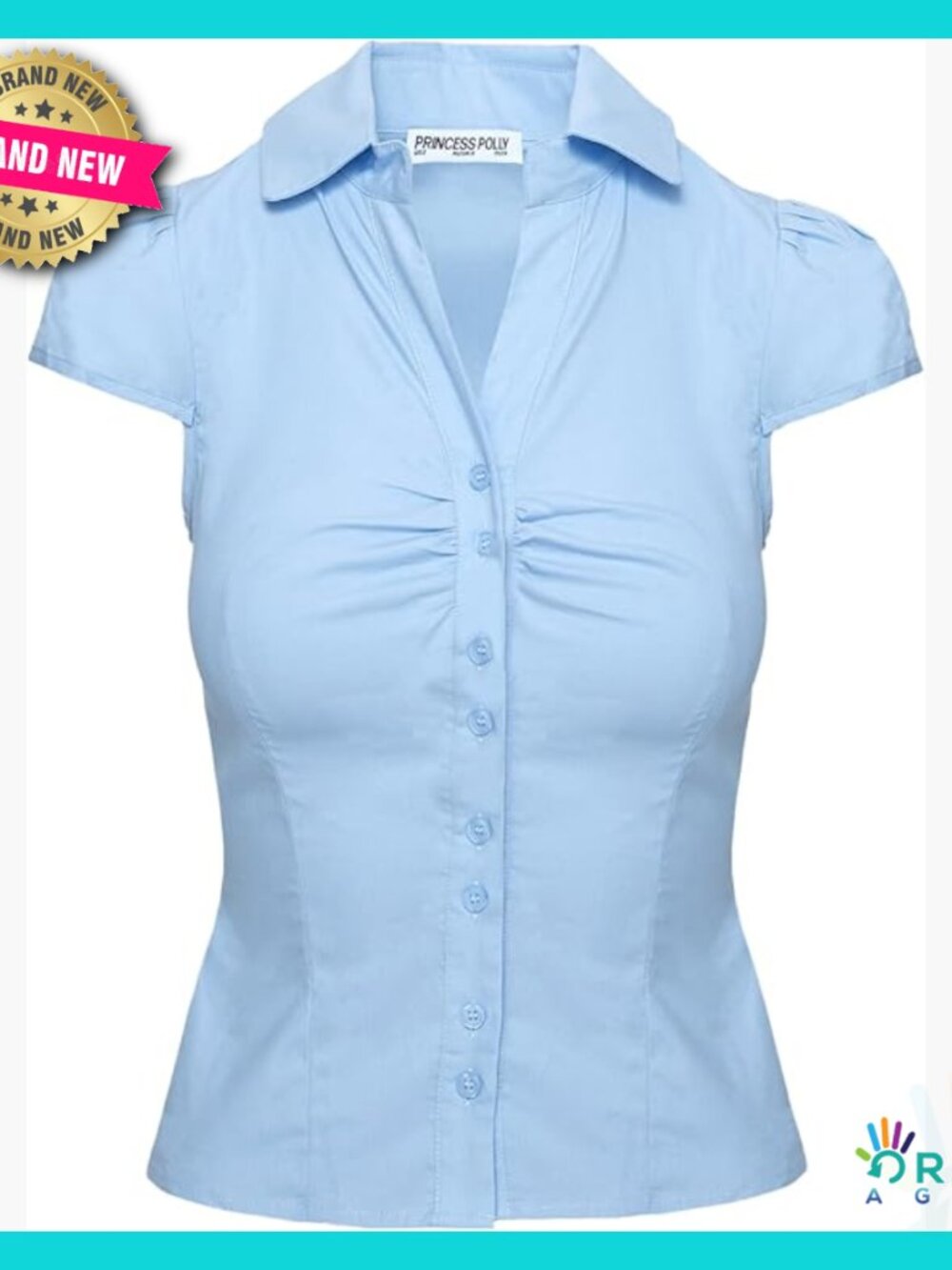 Short Sleeve Button Down Shirt Classic Collar Petal Sleeves Tie Back Detail